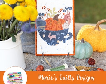 Fabric Postcard PDF Pattern, Pumpkin Spice Applique Quilt (Digital Download)