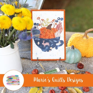 Postal de tela PDF Digital Quilt Block Aplique Patrón de costura, Especia de calabaza, Escarpa, Otoño, Acción de Gracias, Acolchado