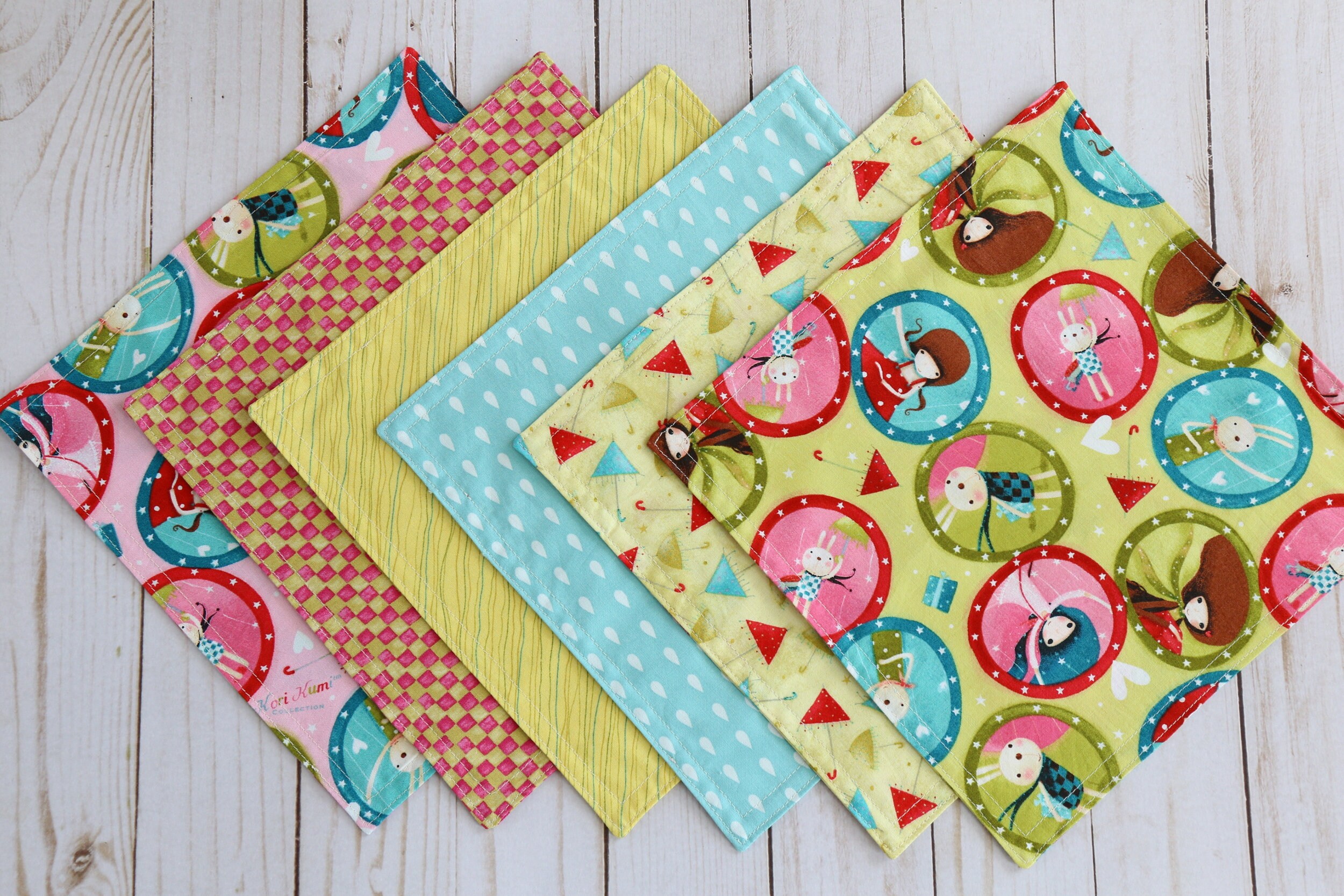 Kids Cloth Cotton Napkins Set of 6, 2-ply Orange Green Pink Snack Table ...