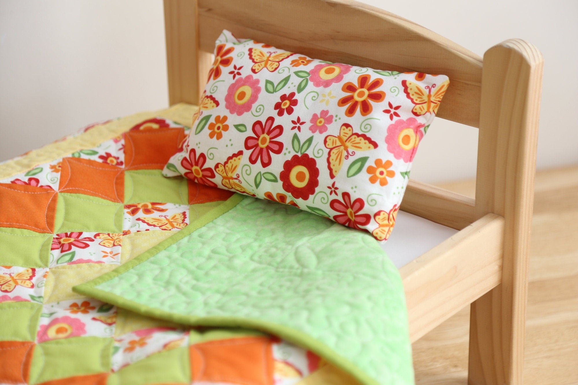 Doll Quilt Handmade American Girl Green Quilt Set Toddler Etsy