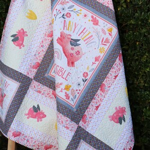 Handmade Personalized Baby Girl Piggy Animal Rainbow Quilt, Pink Grey, Crib Toddler, Shower gift, Nursery Newborn, Ready for Sale image 2