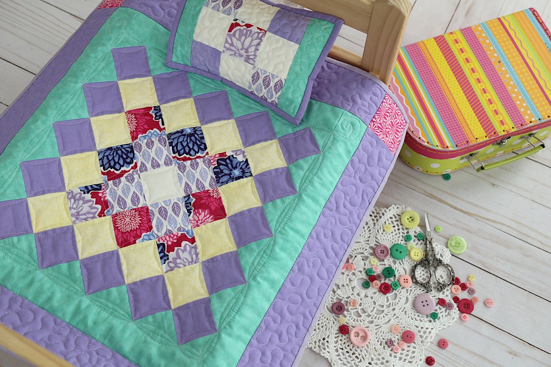 Doll Quilt Set, Toddler Gift, Pillow Bedding Set, Teddy Quilt and