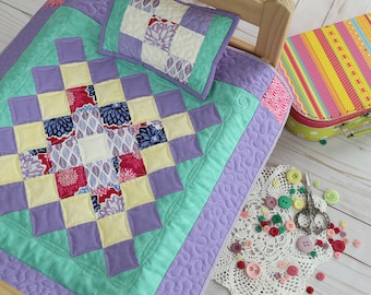 Handmade Doll Quilt Set, Floral Pillow, AG Doll Bedding