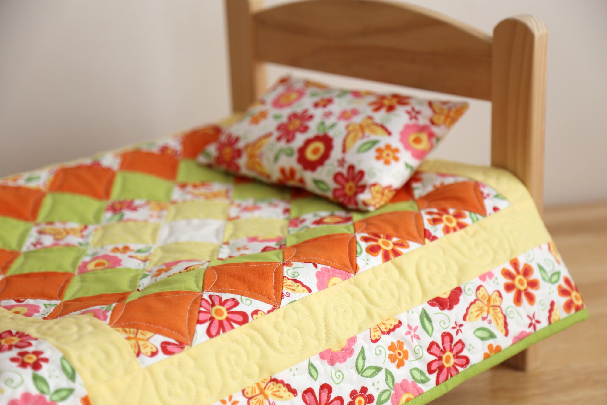 Doll Quilt Handmade American Girl Green Quilt Set Toddler Etsy