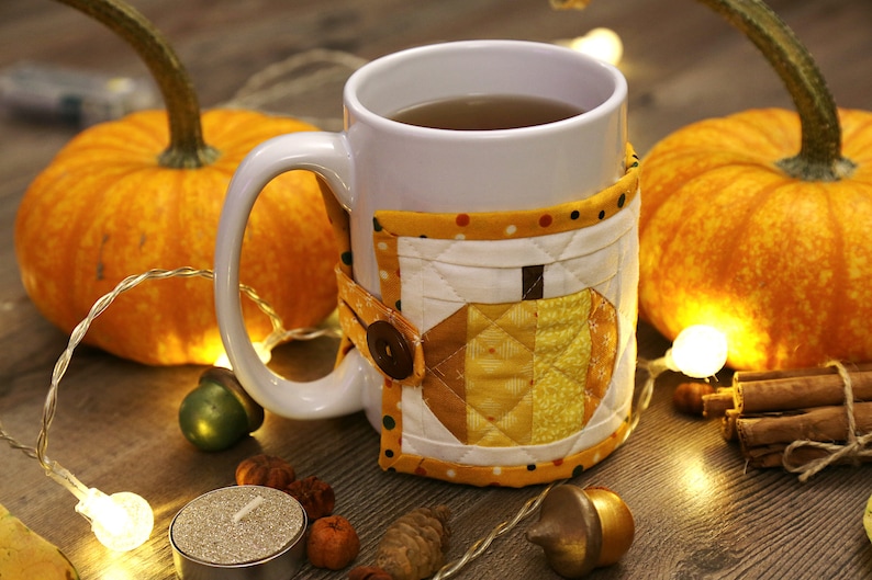 Mug Warmer PDF Digital Quilt Block Simple Sewing Pattern, Pumpkin Spice, Scarp, Fall, Thanksgiving, Quilted image 4