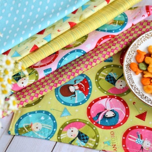 Kids Cloth Cotton Napkins Set of 6, 2-ply Orange Green Pink Snack Table Napkins, Dinner Fabric Napkins, Mismatched Assorted, Reusable Snack