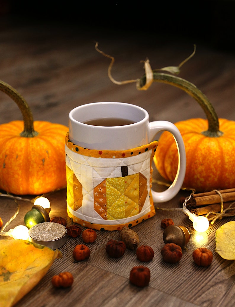 Mug Warmer PDF Digital Quilt Block Simple Sewing Pattern, Pumpkin Spice, Scarp, Fall, Thanksgiving, Quilted image 3