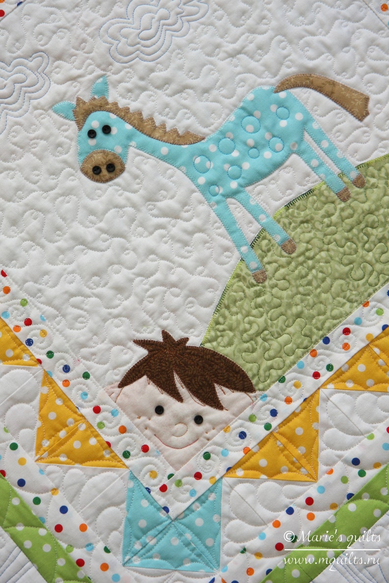 PDF Baby Quilt Pattern Digital Horse Applique Simple Boy Etsy