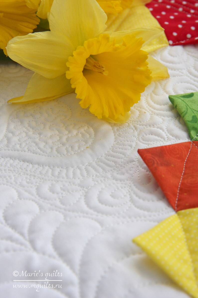 Table Runner Rectangle, Yellow White Green Orange Quilted Table Topper, Table Decor, Table cloth, Home Decor image 4