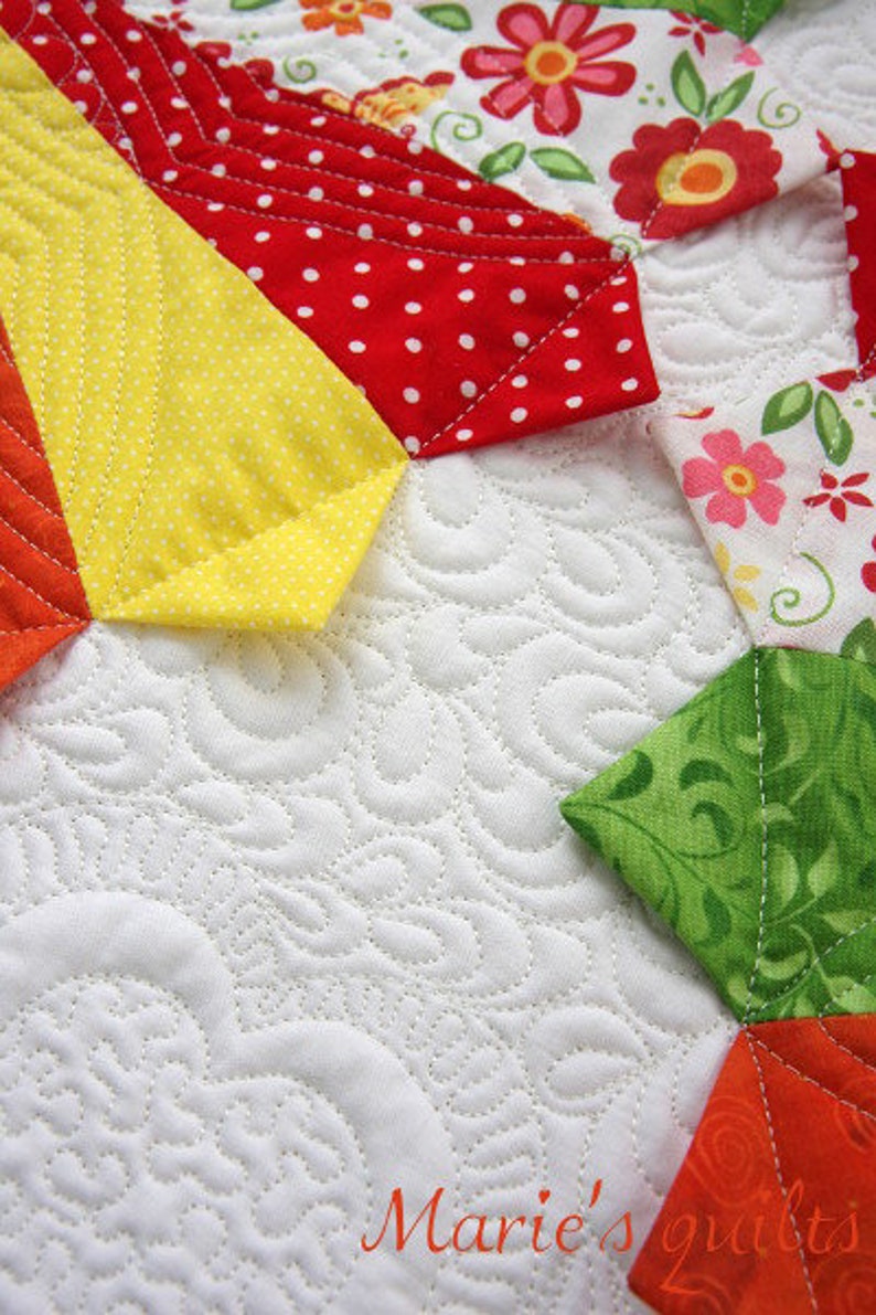 Table Runner Rectangle, Yellow White Green Orange Quilted Table Topper, Table Decor, Table cloth, Home Decor image 7