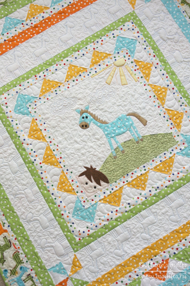 PDF Baby Quilt Pattern Digital Horse Applique Simple Boy Etsy