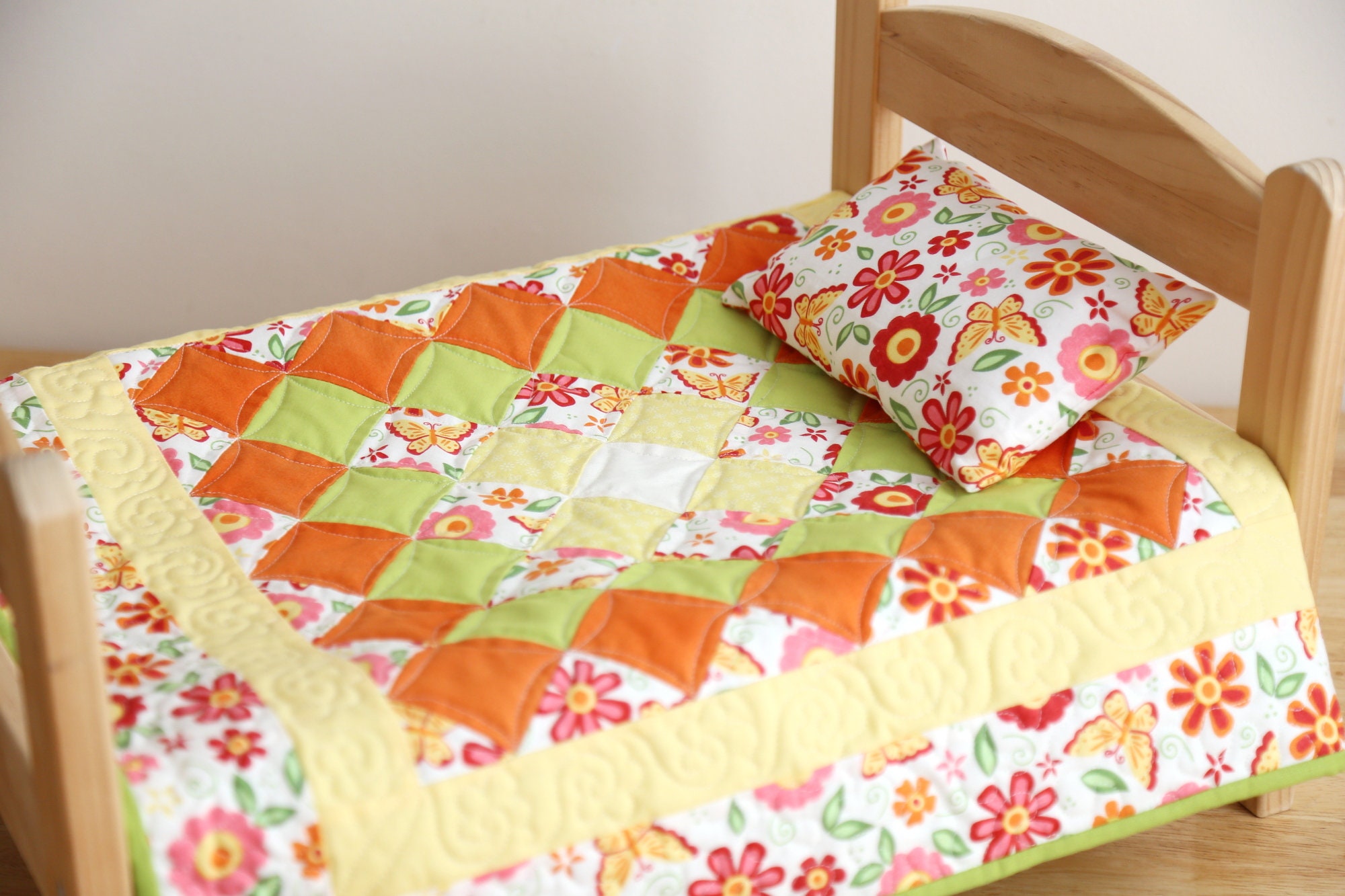 Doll Quilt Handmade American Girl Green Quilt Set Toddler Etsy