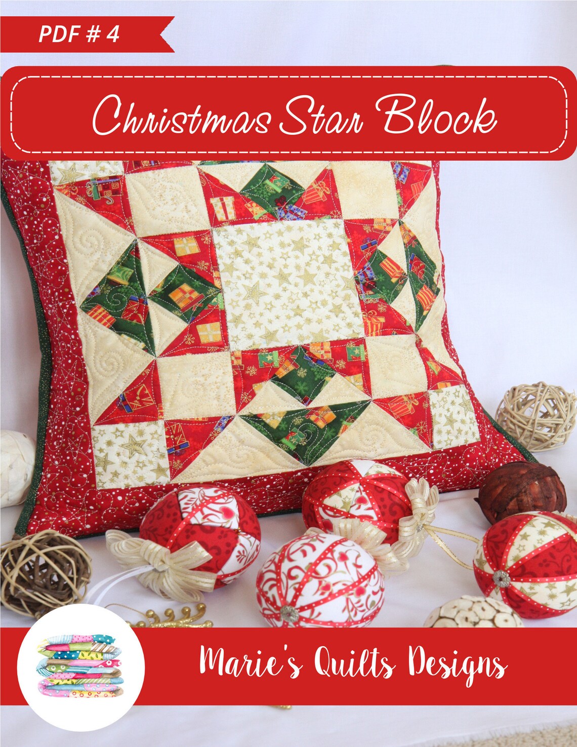 PDF Christmas Star Block Quilt Pattern, Digital, Easy, Simple, New Year
