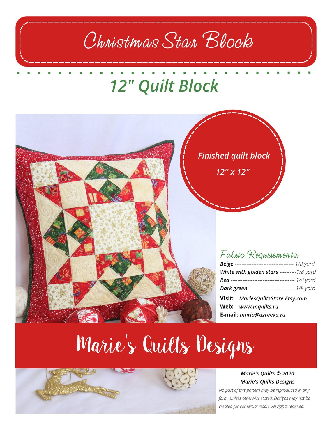 PDF Christmas Star Block Quilt Pattern Digital Easy Simple - Etsy