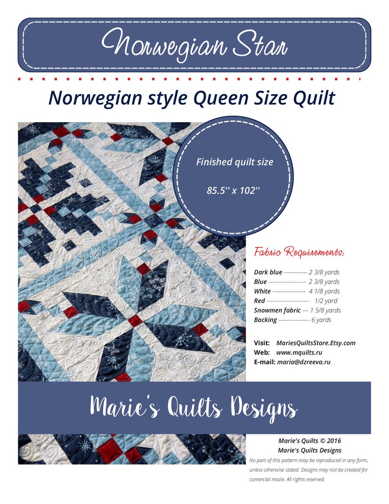 PDF Christmas Queen Quilt Pattern Digital Blue Star image 2
