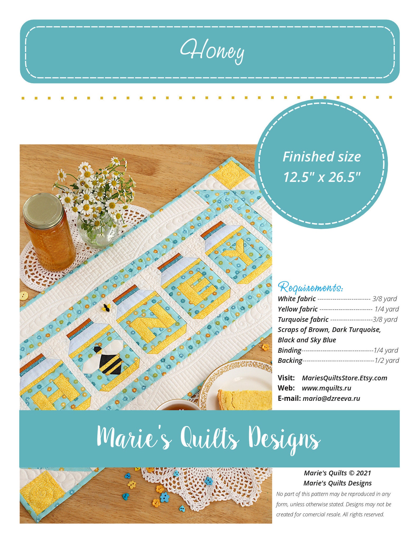 Honey Table Runner Pattern PDF Digital Bee Block Quilt - Etsy