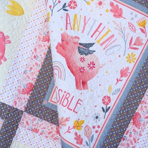 Handmade Personalized Baby Girl Piggy Animal Rainbow Quilt, Pink Grey, Crib Toddler, Shower gift, Nursery Newborn, Ready for Sale image 4
