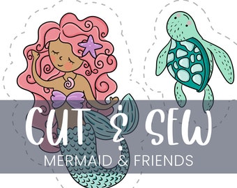Cut and Sew Mermaid & Friends, Cut and Sew Panel, DIY Kit, Cut and Sew, DIY for Beginners, Fabric Panel, Easy Sewing Projects,Kid DIY Kit