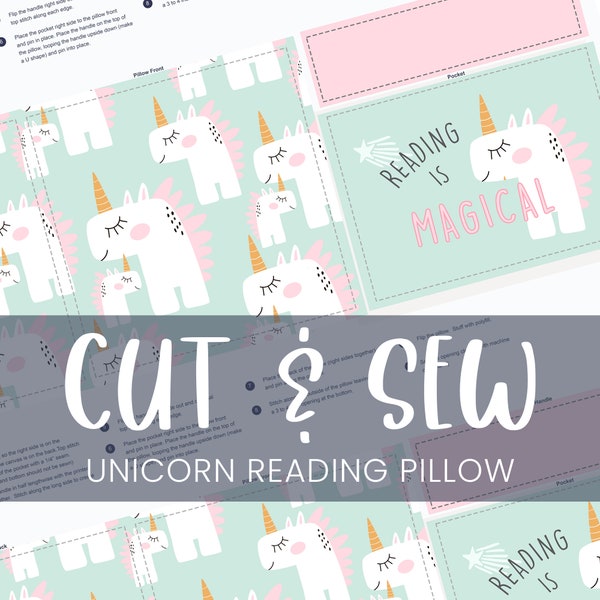 Cut and Sew Reading Pillow - Unicorns, DIY Kit, Cut and Sew, DIY for Beginners, Fabric Panel, Easy Sewing Projects, Kid DIY Kit