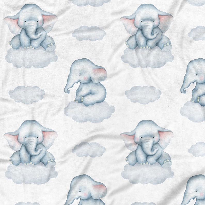 Baby Elephant Fabric White, Minky Fabric, Minky by the Yard, Minky