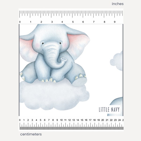 Baby Elephant Fabric - White, Minky Fabric, Minky by the Yard, Minky Fabric Print, Cuddle Minky, Minky Cuddle Fabric, Baby Nursery Fabric