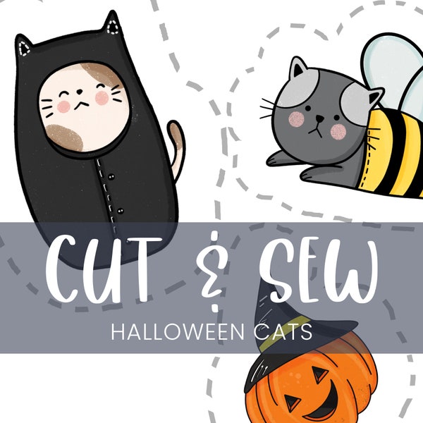 Schneiden und nähen Halloween Katze Plüsch, Schnitt und Nähe Panel, DIY Kit, Schneiden und Nähen, DIY für Anfänger, Stoff Panel, einfache Nähprojekte, Kind DIY Kit