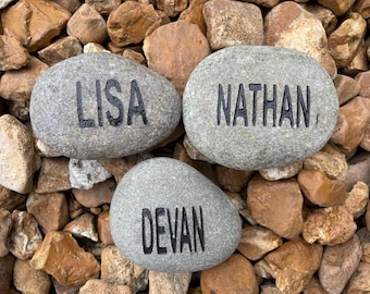 3 piedras con nombre grabado personalizado: piedras de jardín pulidas con chorro de arena