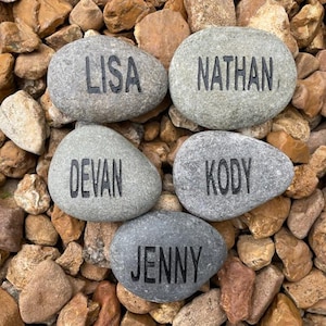 5 REAL STONES - Custom Engraved Name Rock - Sandblasted, Garden Ornament, Stocking Stuffer, Personalized Custom Engraved rock, garden stone