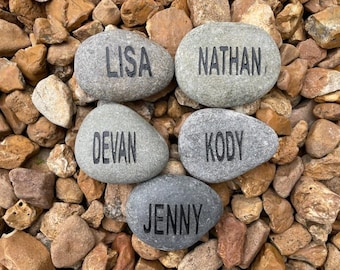 5 piedras con nombre grabado personalizado: piedras de jardín pulidas con chorro de arena