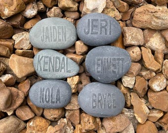 6 piedras con nombre grabado personalizado: piedras de jardín pulidas con chorro de arena