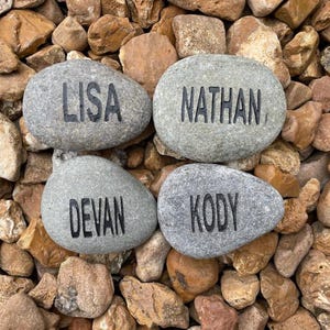 4 REAL STONES - Custom Engraved Name Rock - Sandblasted, Garden Ornament, Stocking Stuffer, Personalized Custom Engraved rock, garden stone