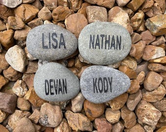 4 piedras con nombre grabado personalizado: piedras de jardín pulidas con chorro de arena