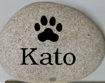 Piedra conmemorativa para mascotas grabada a medida: Piedra personalizada con nombre para perro o gato