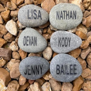 6 REAL STONES - Custom Engraved Name Rock - Sandblasted, Garden Ornament, Stocking Stuffer, Personalized Custom Engraved rock, garden stone