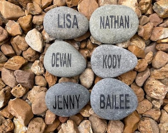 Piedra de jardín personalizada con nombre grabado - Piedra arenada - Juego de 6