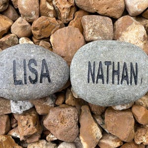 2 REAL STONES - Custom Engraved Name Rock - Sandblasted, Garden Ornament, Stocking Stuffer, Personalized Custom Engraved rock, garden stone