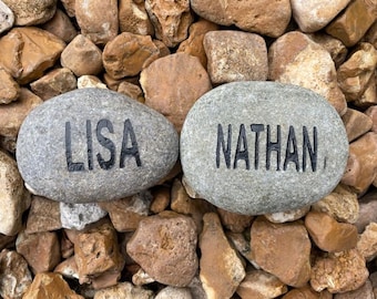 2 piedras con nombre grabado personalizado: piedras de jardín pulidas con chorro de arena