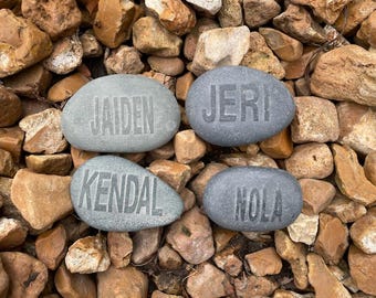 4 piedras con nombre grabado personalizado: piedras de jardín pulidas con chorro de arena