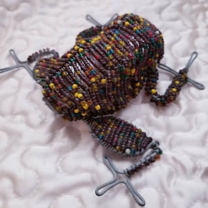 Unique Handmade One of a kind Beaded on wire frog collectors item or eclectic wall decoration