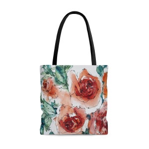 Rose tote bag, red roses bag, watercolor tote, roses purse, rose carry all, gift tote Watercolor red roses designer one of a kind Tote Bag