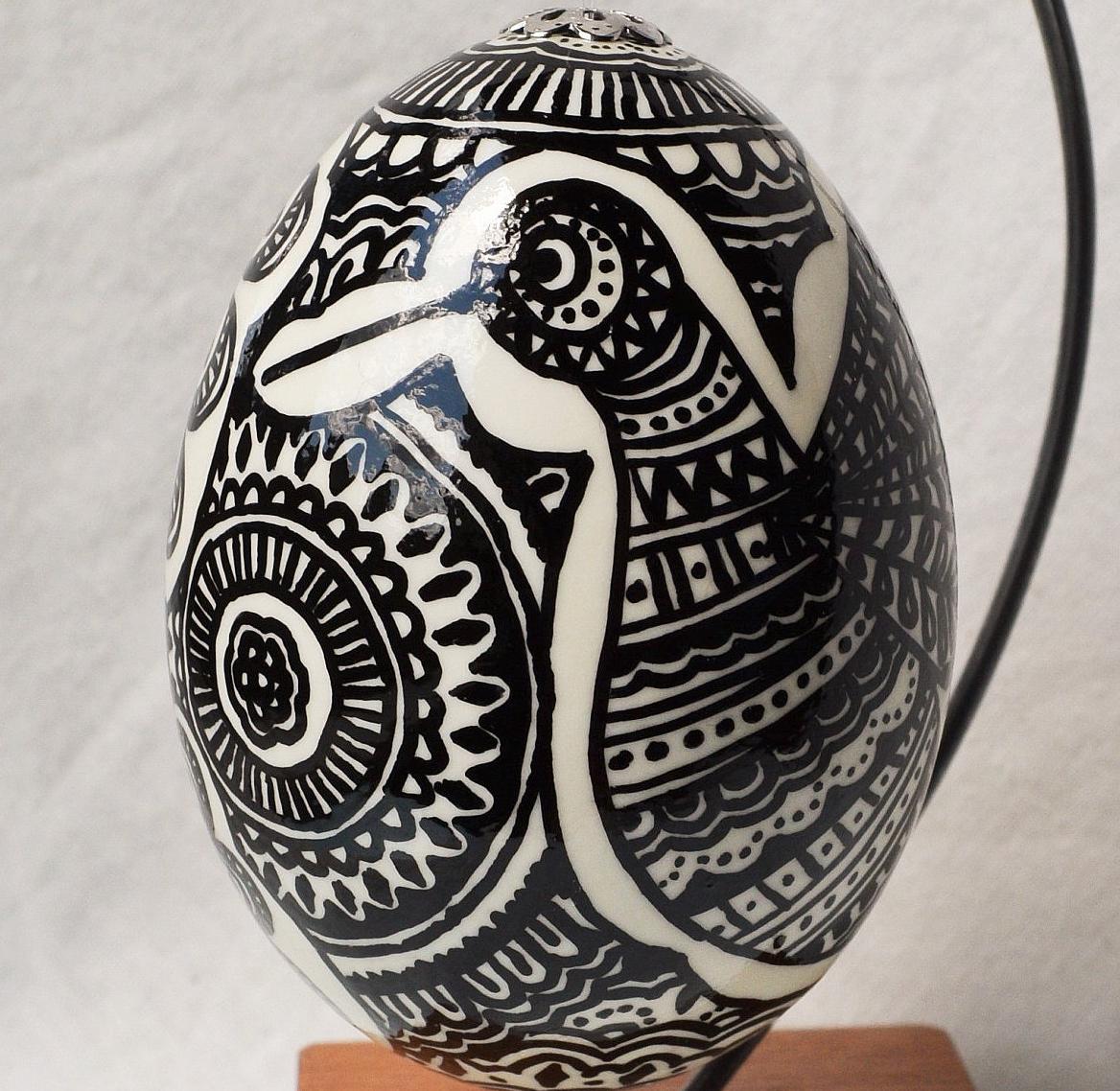 Hand-drawn Duck Egg Ornament, Stylized Hummingbirds, Mehndi