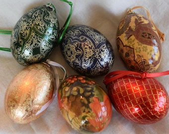 Decoupage Chicken Egg Ornaments, Set of 6, Holiday Decorations