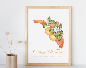 Florida Orange Blossom State Flower Watercolor Painting and Lettering