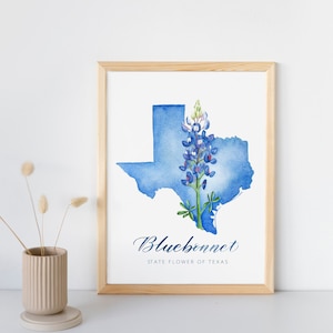 Texas State Flower and Shape | Bluebonnet Watercolor Painting and Lettering Fine Art Print