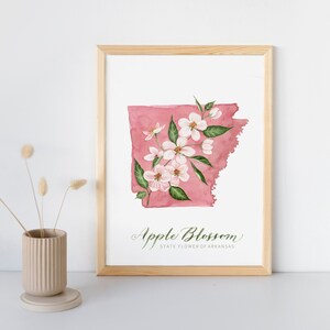 Arkansas State Flower Print / Pittura ad acquerello Apple Blossom e Lettering