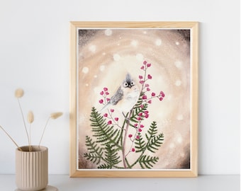 Tufted Titmouse Bird Watercolor Art Print