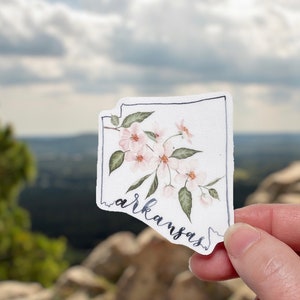 Arkansas Outline State Blumen Apfelblüte Matte Vinyl wasserdichter Aufkleber, Wasserflasche Aufkleber