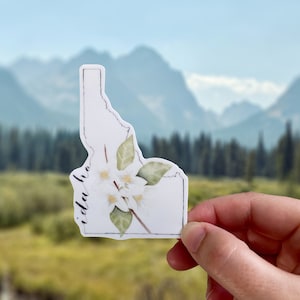 Idaho Aufkleber Syringa Blumenzustand Form Matt Vinyl wasserdichter Aufkleber, Wasserflasche Aufkleber Laptop Aufkleber, Zustandsblumen Aufkleber