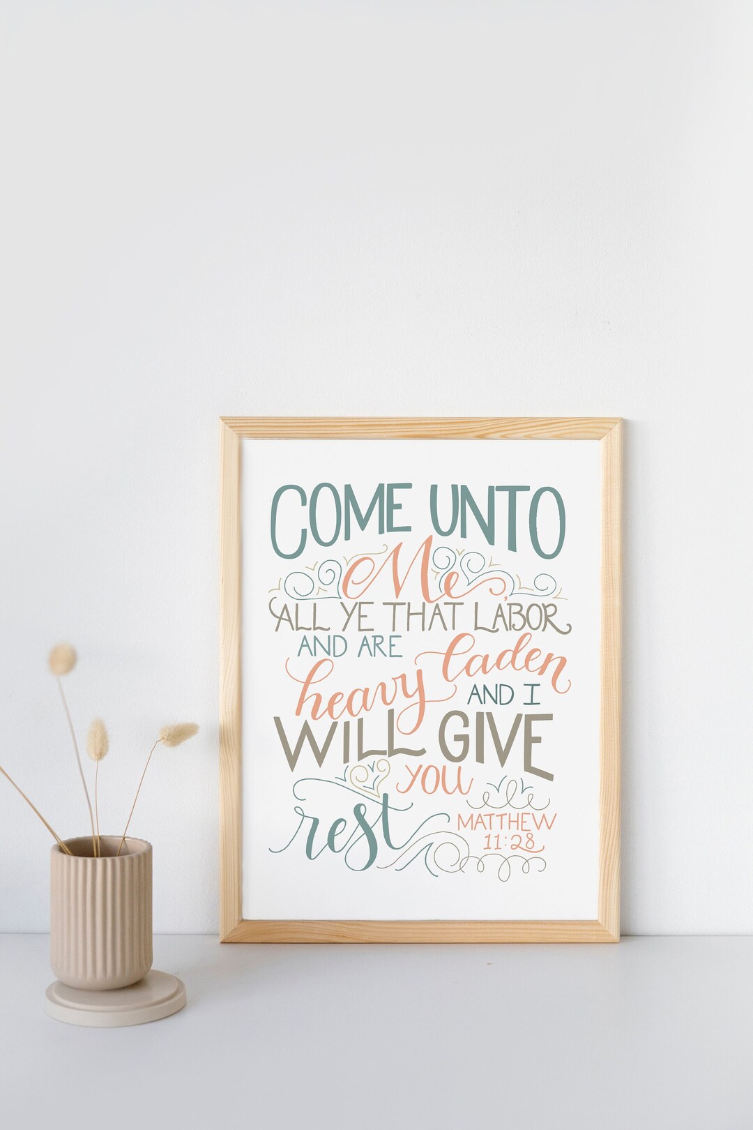 Hand Lettered Come In Come Unto Me | Hand Lettered Word Bible Verse Art Print | Matthew 11:28 ...