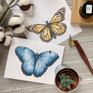 Set of 2 Butterfly Watercolor Greeting Cards | Monarch and Blue Morpho